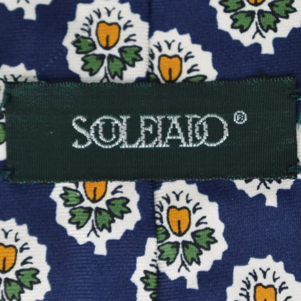 Souleiado Mens Tie Necktie 100% Silk Floral Hand Made in France Blue 58 in